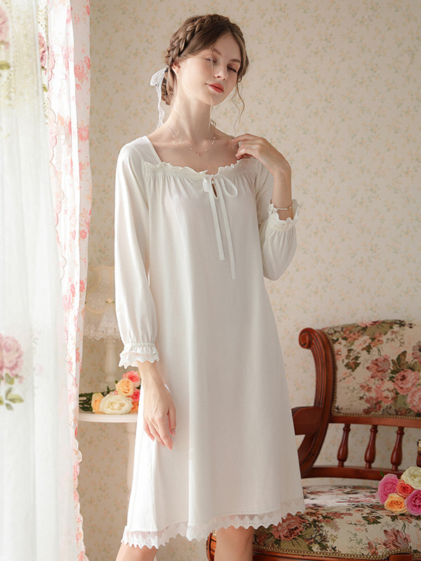 Cotton Medium Dress Lovely Sweet Princess One-piece Nightgown